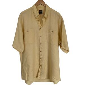 Scott Barber Mens Short Sleeve Linen Shirt XL Yellow Button‎ Down Summer
